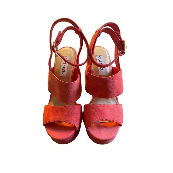 Steve Madden Dezzzy Suede Platform Open Toe Sandal‎ Color Red Orange Size 7.5 - Picture 2 of 9